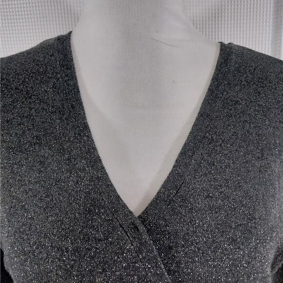 NWOT! LIZ CLAIBORNE! GORGEOUS CHARCOAL GRAY & SILVER METALLIC BELTED DRESS! SZ M - Picture 6 of 11